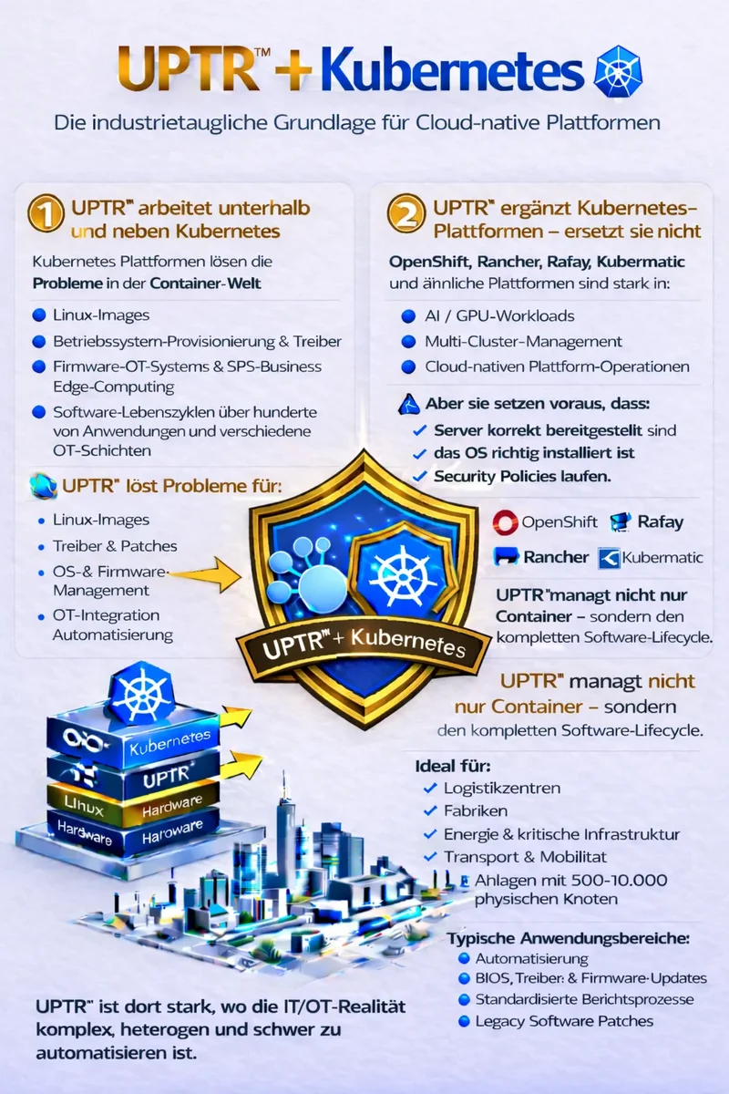 Die Integration von Kubernetes mit UPTR ermöglicht die automatisierte Infrastrukturvorbereitung für containerbasierte Workloads.